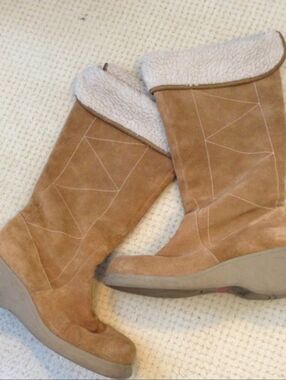 Y2K Suede Bongo Wedge Boots with Furry Cuff